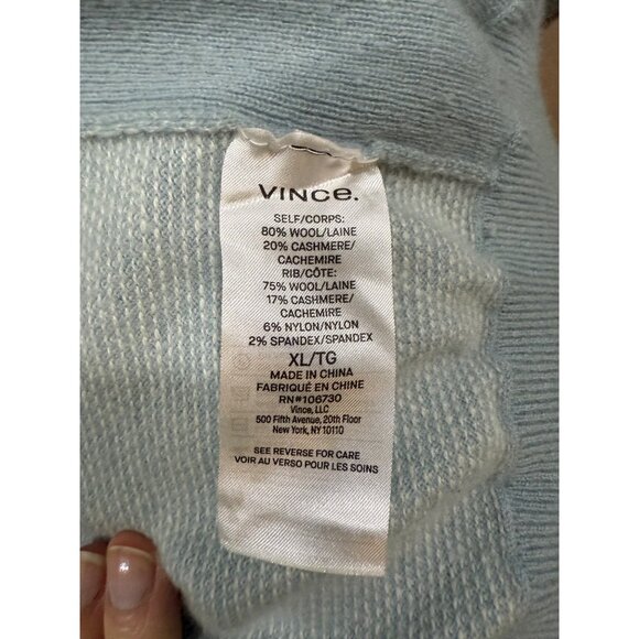 Vince Men's Wool Cashmere Birdseye Raglan Crew Sweater Blue Gray XL Quiet Luxury - Picture 4 of 6